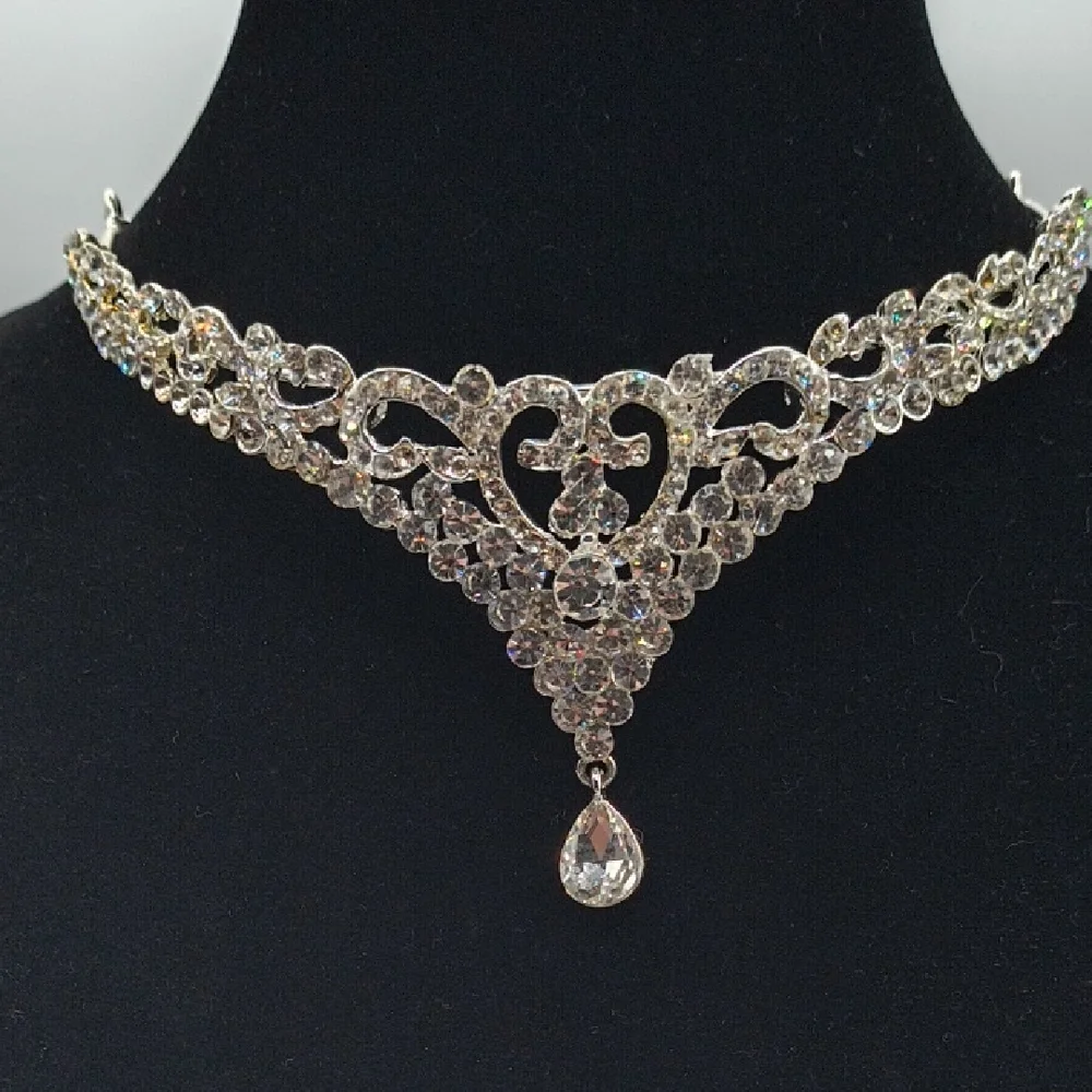 White Rhinestone Bridal Head Chain Tiara